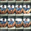 Collage of expressive person in car, various poses.